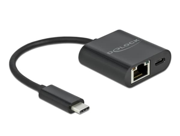 Delock - Nettverksadapter - USB-C 3.2 Gen 1 - Gigabit Ethernet x 1 + USB-C (bare strøm) x 1 - svart