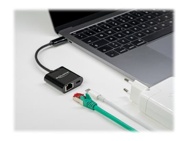 Delock - Nettverksadapter - USB-C 3.2 Gen 1 - Gigabit Ethernet x 1 + USB-C (bare strøm) x 1 - svart