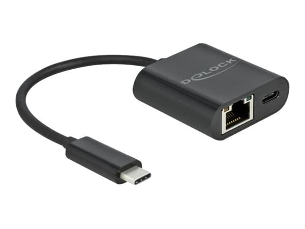 Delock - Nettverksadapter - USB-C 3.2 Gen 1 - Gigabit Ethernet x 1 + USB-C (bare strøm) x 1 - svart