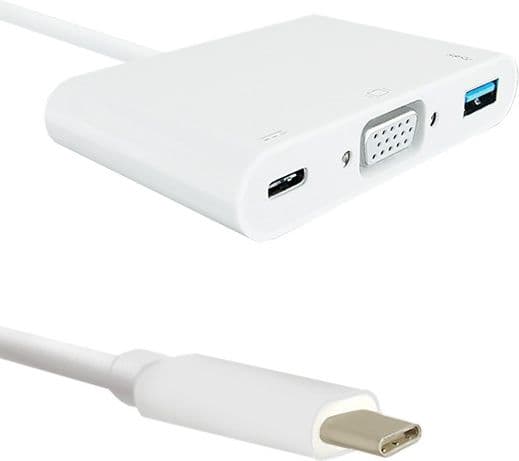 Qoltec - VGA-adapter - 24 pin USB-C (han) till HD-15 (VGA), USB Typ A, 24 pin USB-C (han) - 19 cm