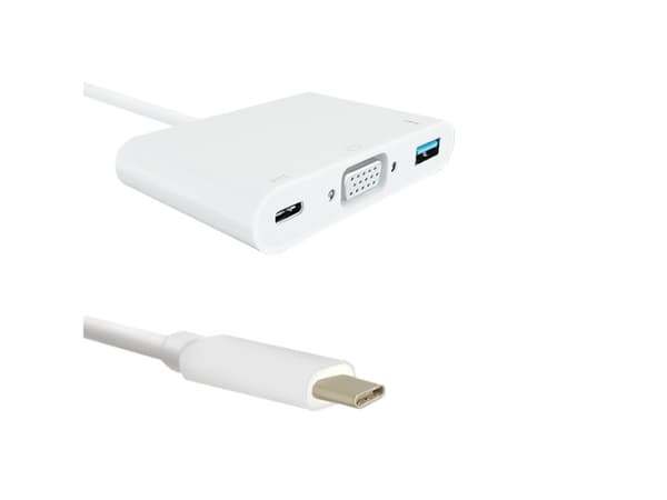 Qoltec - VGA-adapter - 24 pin USB-C (han) till HD-15 (VGA), USB Typ A, 24 pin USB-C (han) - 19 cm