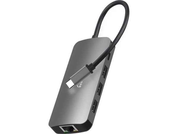 Media-Tech - USB-C Hub Pro - 8in1 (USB A 3.0, USB-C, HDMI - 4K, RJ45 Gigabit LAN, MicroSD- og SD card-reader)