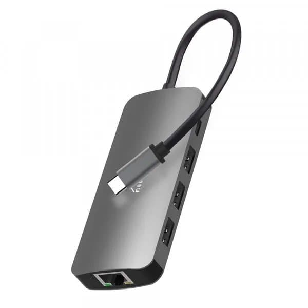 Media-Tech - USB-C Hub Pro - 8in1 (USB A 3.0, USB-C, HDMI - 4K, RJ45 Gigabit LAN, MicroSD- og SD card-reader)