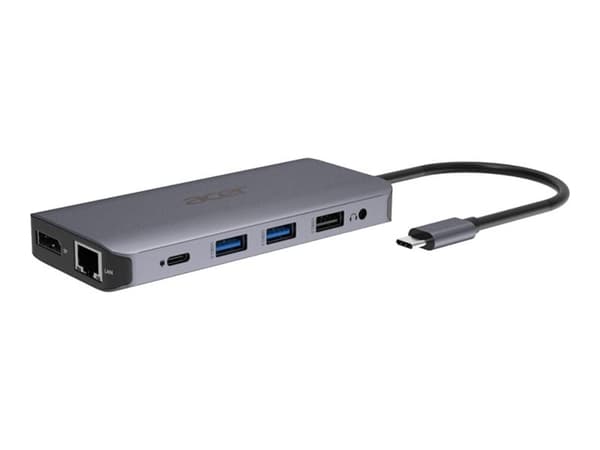 Acer HP.DSCAB.009 kannettavien tietokoneiden telakka ja porttitoistin Langallinen USB 3.2 Gen 1 (3.1 Gen 1) Type-C Hopea