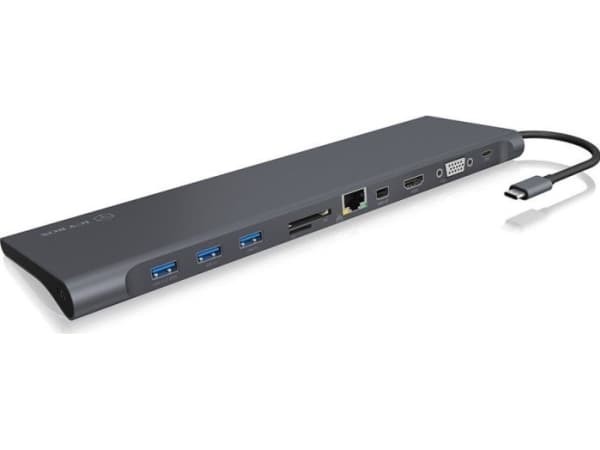 ICY BOX IB-DK2102-C, Kabel, USB 3.2 Gen 1 (3.1 Gen 1) Type-C, 100 W, 3,5 mm, 10,100,1000 Mbit/s, Antracit, Svart
