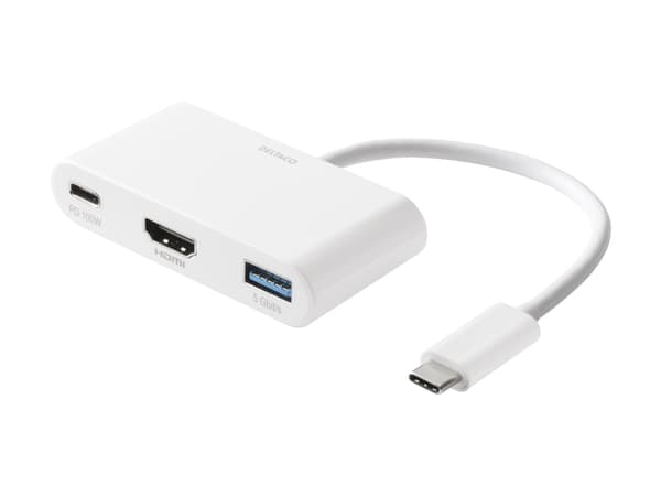 Deltaco USBC-HDMI23, Langallinen, USB 3.2 Gen 1 (3.1 Gen 1) Type-C, 100 W, Valkoinen