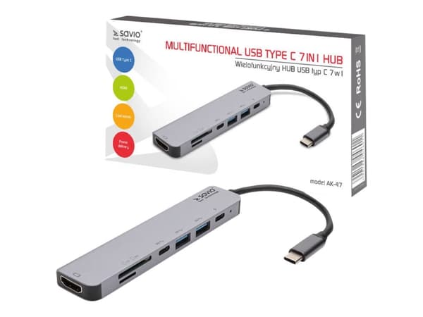 SAVIO AK-47 - Dockningsstation - USB-C - HDMI