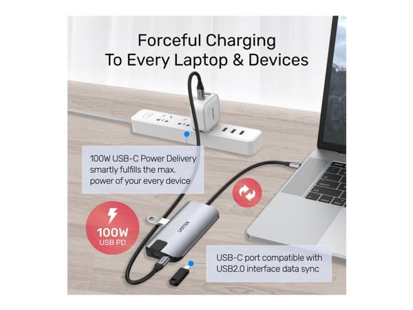 Unitek uHUB P5+ - Telakointiasema - USB-C - HDMI - GigE
