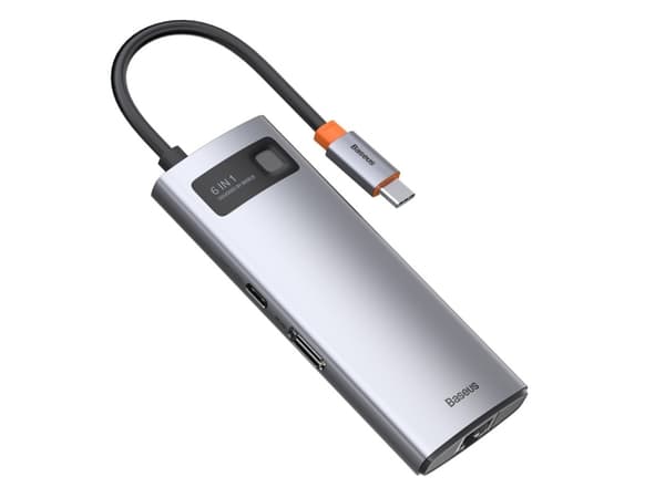 Baseus Metal Gleam, USB 3.2 Gen 1 (3.1 Gen 1) Type-C, 100 W, 10,100,1000 Mbit/s, Grå, 4K Ultra HD, 30 hz