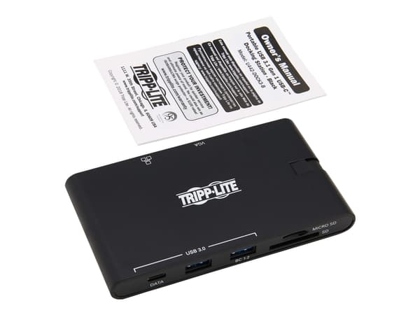 Eaton Tripp Lite Series USB-C Laptop Docking Station - HDMI, VGA, GbE, 4K @ 30 Hz, Thunderbolt 3, USB-A, USB-C, PD Charging 3.0, Black - Dockningssta