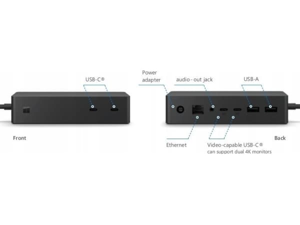 Microsoft Surface Dock 2, Microsoft, Surface Book 3 (13.5” and 15”) Surface Pro 7 Surface Pro X Surface Laptop 3..., Microsoft Surface -liitin, Musta