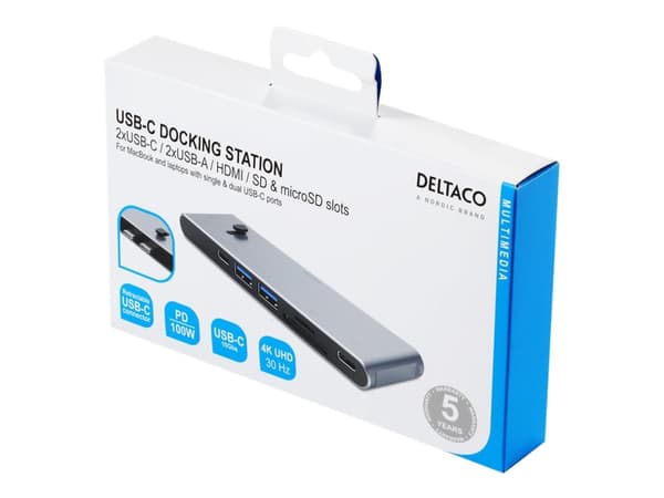 DELTACO - Dockningsstation - USB-C x 2 - HDMI