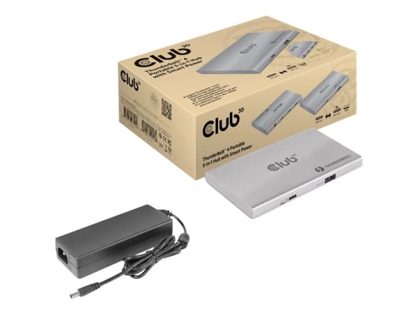 Club 3D Thunderbolt 4 Portable 5-in-1 Hub with Smart Power - Dokkingstasjon - Thunderbolt 4 - 100 watt