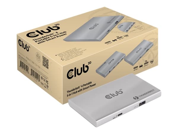 Club 3D Thunderbolt 4 Portable 5-in-1 Hub with Smart Power - Dokkingstasjon - Thunderbolt 4 - 100 watt