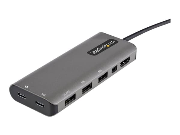 StarTech.com USB C moniporttisovitin, USB-C HDMI tai Mini DisplayPort 4K 60Hz, 100W Power Delivery Pass-Through, 4-porttinen 10Gbps USB-keskitin, USB