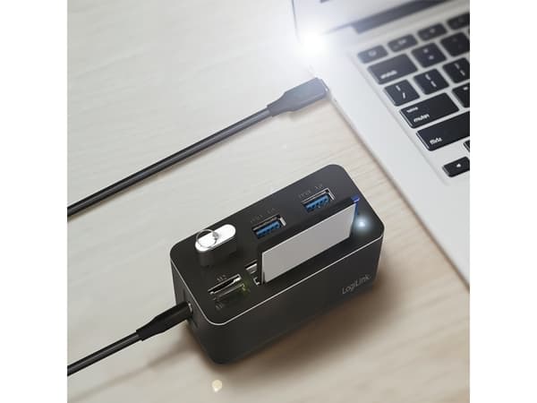 LogiLink CR0046, Ledningsført, USB 3.2 Gen 1 (3.1 Gen 1) Type-C, Sort, Kompakt flash (CF), MS Micro (M2), Hukommelsesstick (MS), MicroSD (TransFlash)