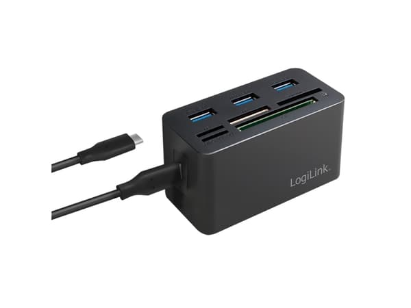 LogiLink CR0046, Ledningsført, USB 3.2 Gen 1 (3.1 Gen 1) Type-C, Sort, Kompakt flash (CF), MS Micro (M2), Hukommelsesstick (MS), MicroSD (TransFlash)
