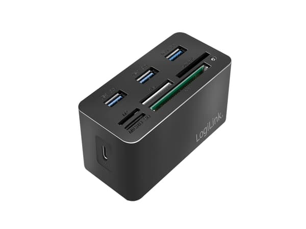 LogiLink CR0046, Ledningsført, USB 3.2 Gen 1 (3.1 Gen 1) Type-C, Sort, Kompakt flash (CF), MS Micro (M2), Hukommelsesstick (MS), MicroSD (TransFlash)