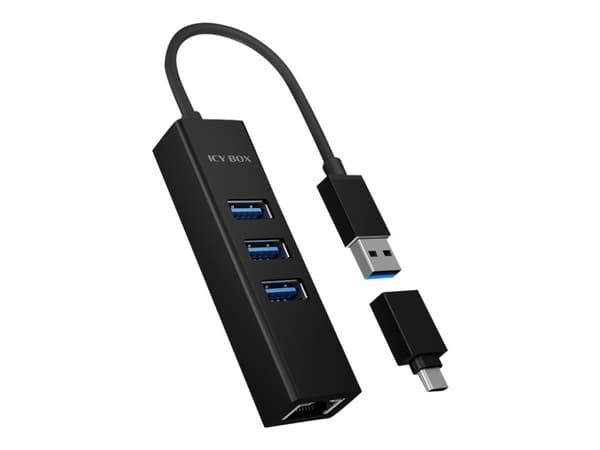ICY BOX IB-HUB1419-LAN - Hub - 3 x USB 3.2 Gen 1 + 1 x 10/100/1000 - stasjonær