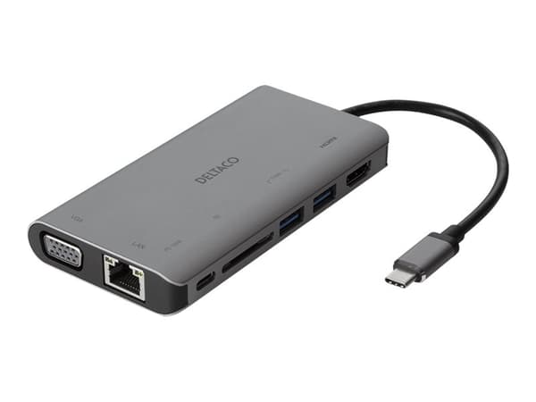 Deltaco USBC-HDMI18, Langallinen, USB 3.2 Gen 2 (3.1 Gen 2) Type-C, Musta, SD, 3840 x 2160 pikseliä, 1080 x 1920 pikseliä