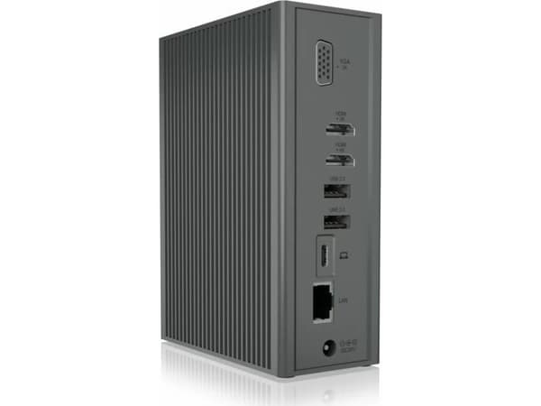 ICY BOX IB-DK2262AC, langallinen, USB 3.2 Gen 1 (3.1 Gen 1) Type-C, 55 W, 10 100 1000 Mbit/s, antrasiitti, MicroSD (TransFlash), SD