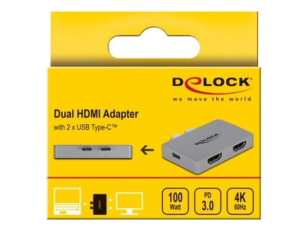 Delock - Dockningsstation - USB-C / Thunderbolt 3 - 2 x HDMI