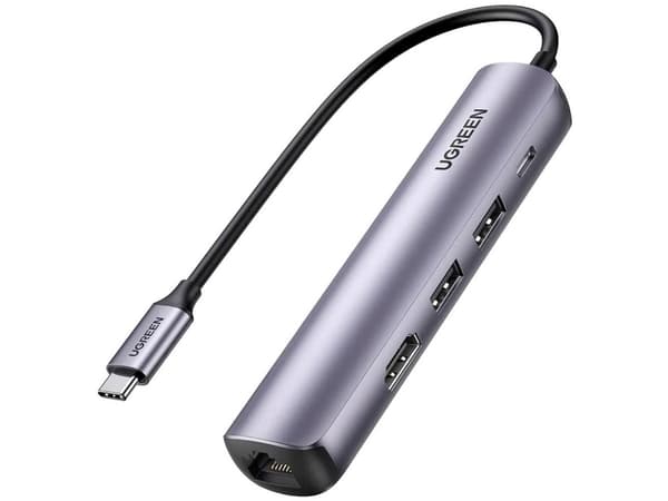 Ugreen 10919, Ledningsført, USB 3.2 Gen 1 (3.1 Gen 1) Type-C, 100 W, 10,100,1000 Mbit/s, Grå, Aluminium