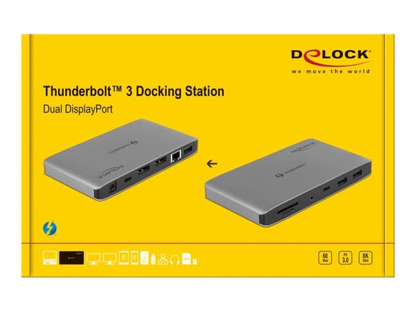 Delock - Dockningsstation - Thunderbolt 3 - 2 x DP - 1GbE