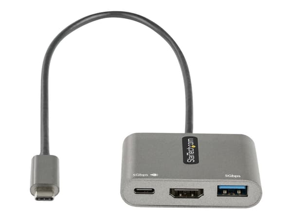 StarTech.com USB C moniporttisovitin, USB-C HDMI 4K-videoon, 100W Power Delivery Passthrough -lataus, 2-porttinen USB 3.0 -keskitin 5Gbps (1xType-C/1