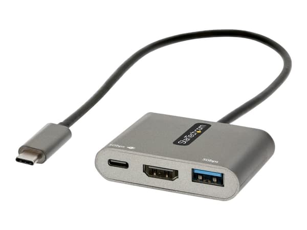 StarTech.com USB C moniporttisovitin, USB-C HDMI 4K-videoon, 100W Power Delivery Passthrough -lataus, 2-porttinen USB 3.0 -keskitin 5Gbps (1xType-C/1