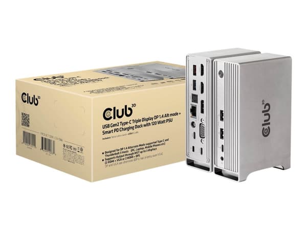 Club 3D - Dokkingstasjon - USB-C - VGA, 2 x HDMI, DP - 1GbE - 120 watt