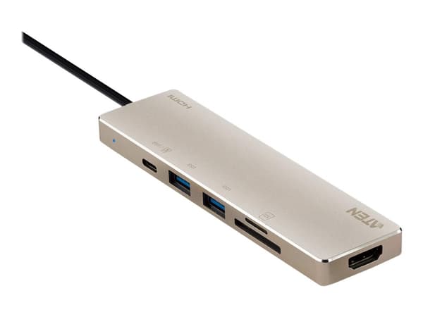 ATEN UH3239, Ledningsført, USB 3.2 Gen 1 (3.1 Gen 1) Type-C, 60 W, Sort, Guld, SD, SDHC, SDXC, 4K Ultra HD
