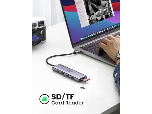 Ugreen 6-in-1 USB-C-keskitin, USB Type-C, HDMI, USB 3.2 Gen 1 (3.1 Gen 1) Type-A, USB 3.2 Gen 1 (3.1 Gen 1) Type-C, MicroSD (TransFlash), SD, 5000 Mb