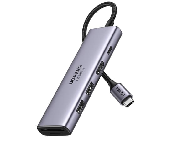 Ugreen 6-in-1 USB-C-keskitin, USB Type-C, HDMI, USB 3.2 Gen 1 (3.1 Gen 1) Type-A, USB 3.2 Gen 1 (3.1 Gen 1) Type-C, MicroSD (TransFlash), SD, 5000 Mb