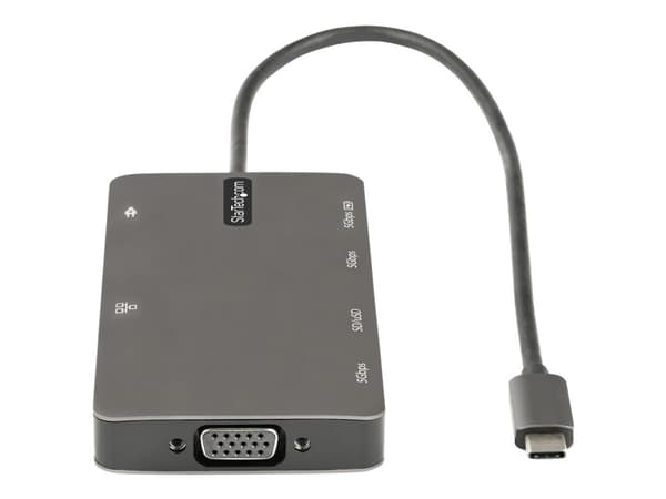 StarTech.com USB C moniporttisovitin, HDMI 4K 30Hz tai VGA matkatelakka, 5 Gbps USB 3.0 -keskitin (USB A / USB C-portit), 100W Power Delivery, SD/Mic