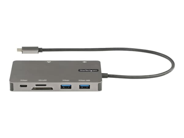 StarTech.com USB C moniporttisovitin, HDMI 4K 30Hz tai VGA matkatelakka, 5 Gbps USB 3.0 -keskitin (USB A / USB C-portit), 100W Power Delivery, SD/Mic