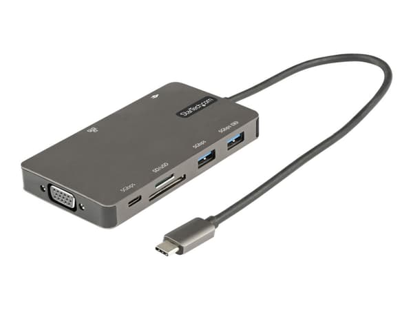 StarTech.com USB C moniporttisovitin, HDMI 4K 30Hz tai VGA matkatelakka, 5 Gbps USB 3.0 -keskitin (USB A / USB C-portit), 100W Power Delivery, SD/Mic