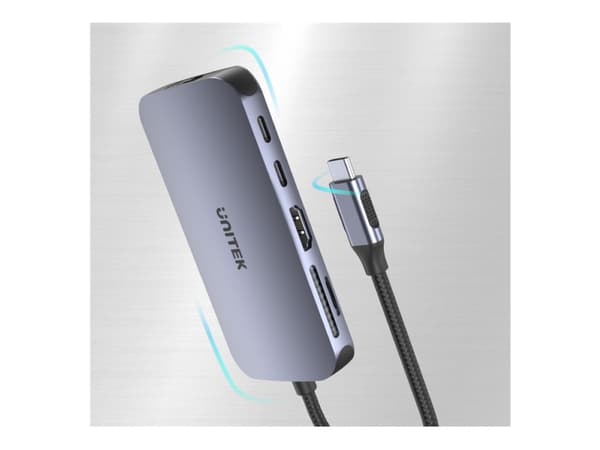 Unitek uHUB N9+ 9-in-1 - Dockningsstation - för bärbar dator - USB-C - 9 platser - HDMI - 1GbE