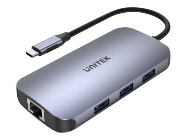 Unitek uHUB N9+ 9-in-1 - Dockningsstation - för bärbar dator - USB-C - 9 platser - HDMI - 1GbE