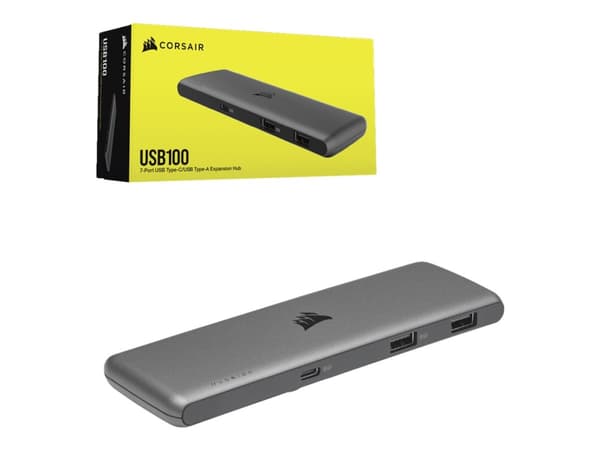 CORSAIR USB100 - Hubb - 4 x SuperSpeed USB 3.0 + 3 x USB-C - skrivbordsmodell