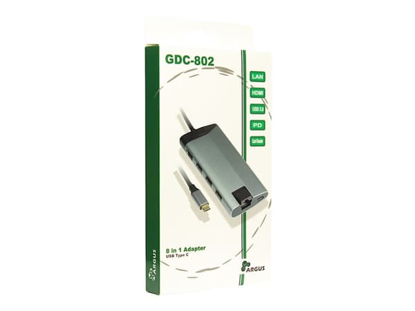 Argus GDC-802 - Telakointiasema - USB-C 3.1 - HDMI - GigE