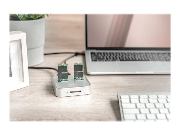 DIGITUS - SSD-dockningsstation - fack: 2 - M.2 - M.2 Card (PCIe NVMe & SATA) - USB-C 3.2 (Gen 2) - silver