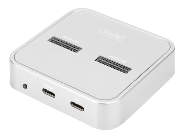DIGITUS - SSD-dokkestasjon - brønner: 2 - M.2 - M.2 Card (PCIe NVMe & SATA) - USB-C 3.2 (Gen 2) - sølv