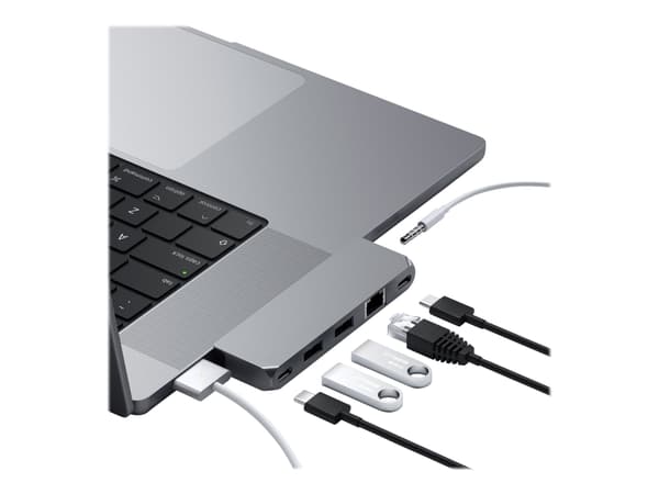 Satechi Pro Hub Mini, Langallinen, USB 3.2 Gen 1 (3.1 Gen 1) Type-C, 96 W, 1000 Mbit/s, Harmaa, Space Gray