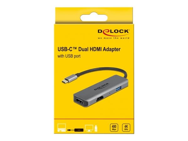 DeLOCK 87780, Langallinen, USB 3.2 Gen 1 (3.1 Gen 1) Type-C, Harmaa, 3840 x 2160 pikseliä, 60 Hz, Alumiini