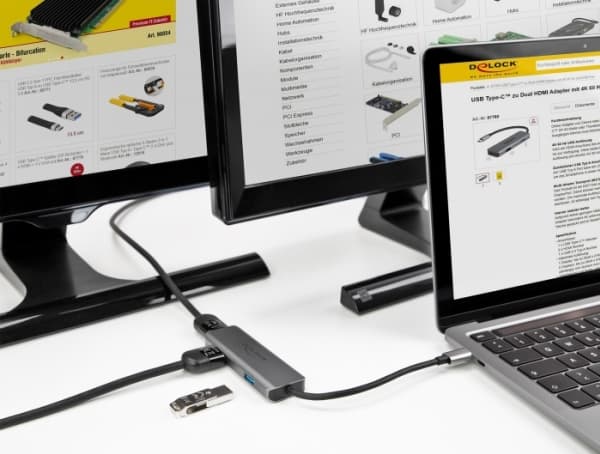 DeLOCK 87780, Langallinen, USB 3.2 Gen 1 (3.1 Gen 1) Type-C, Harmaa, 3840 x 2160 pikseliä, 60 Hz, Alumiini