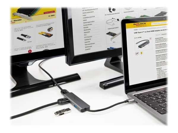 Delock - Dockningsstation - USB-C / Thunderbolt 3 - 2 x HDMI