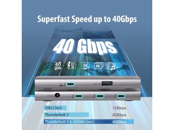 Edimax TD-405BP, Langallinen, Thunderbolt 4, 60 W, 40 Gbit/s, 7680 x 4320 pikseliä, Alumiini
