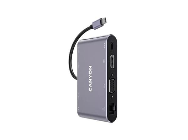 Canyon DS-14, USB 3.2 Gen 1 (3.1 Gen 1) Type-C, 100 W, 10,100,1000 Mbit/s, Harmaa, 4K Ultra HD, 60 Hz