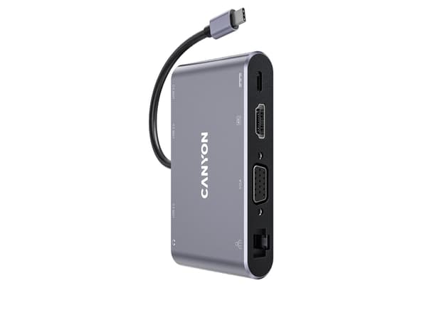 Canyon DS-14, USB 3.2 Gen 1 (3.1 Gen 1) Type-C, 100 W, 10,100,1000 Mbit/s, Harmaa, 4K Ultra HD, 60 Hz